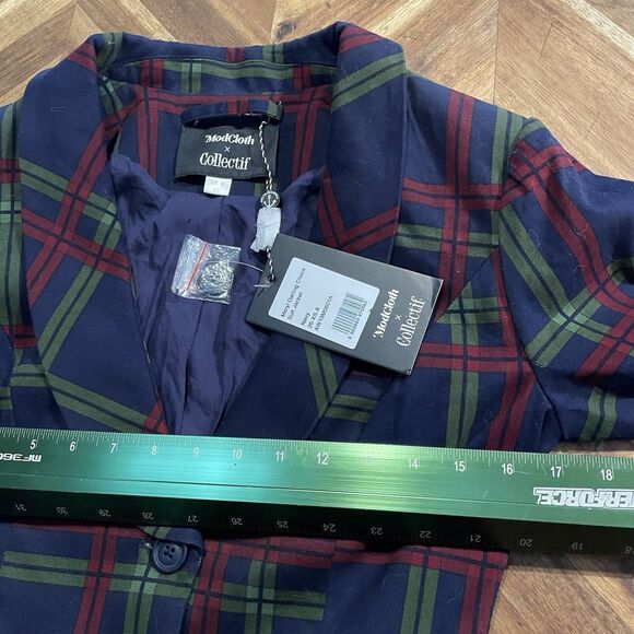 Modcloth X Collectif Blazer Meryl Darling Check Suit Jacket Cotton Blend XS New - Picture 10 of 15